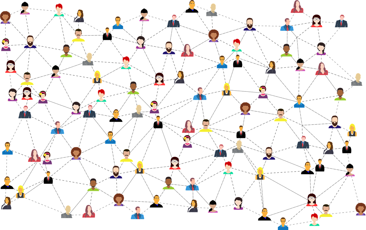 Grafik med många personer som är förbundna med strek